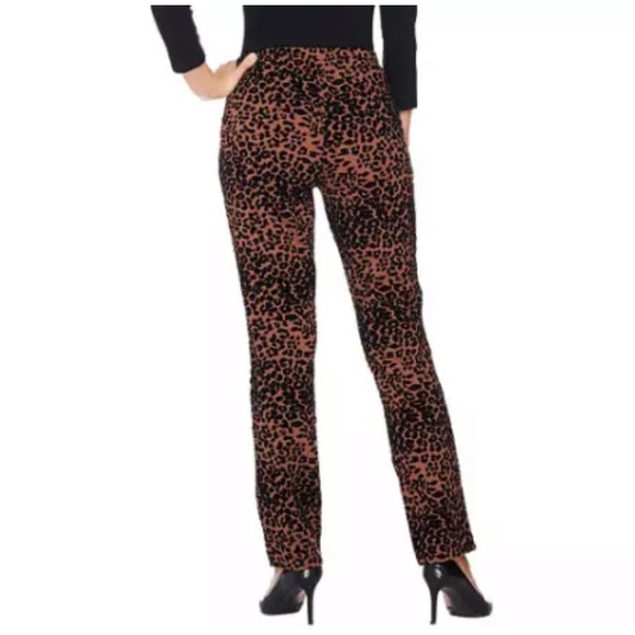 Women With Control Leopard Flocked Ponte Knit Slim Leg Pants - Picture 3 of 6